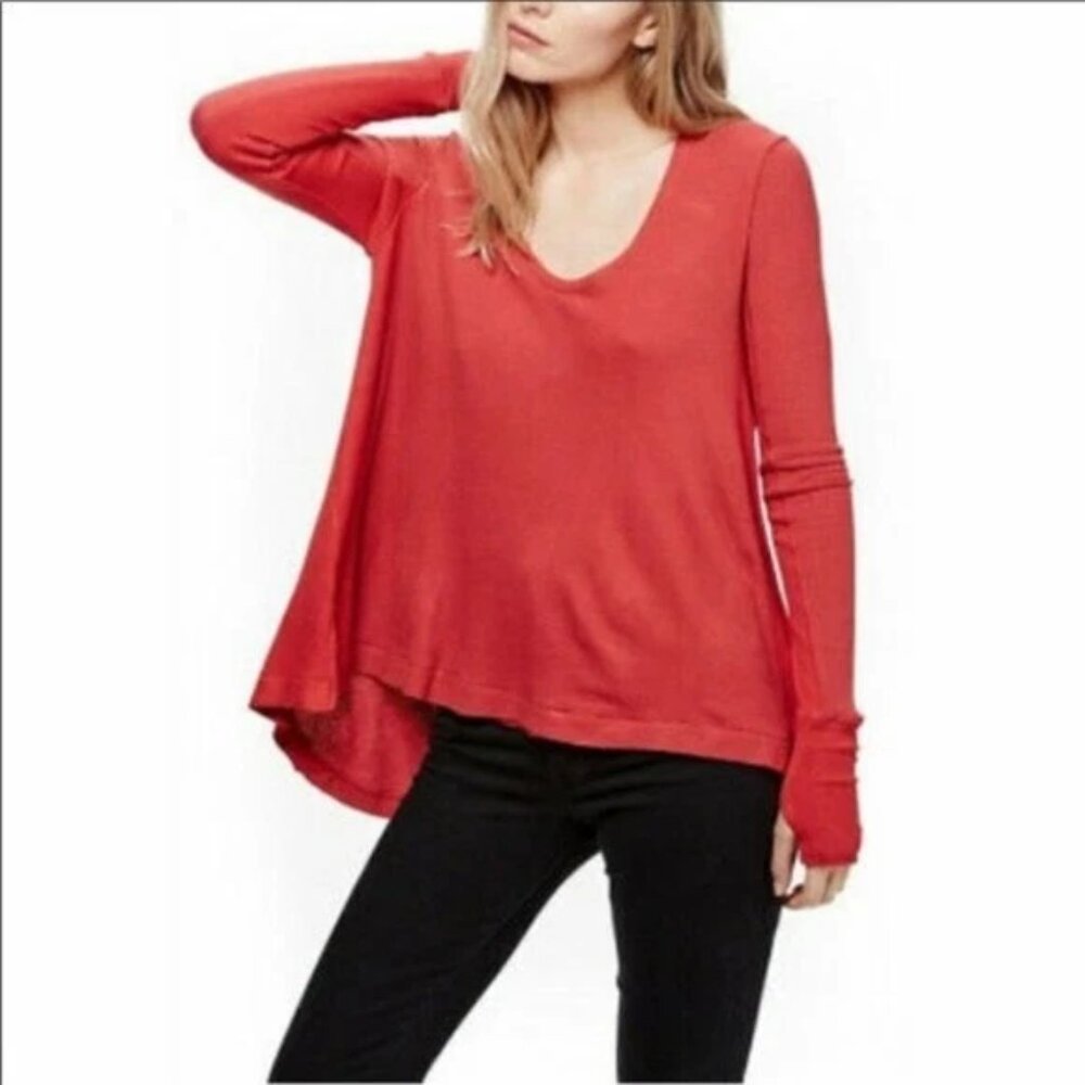 NWOT Free People Malibu Waffle Knit Thermal Top Red Size XS